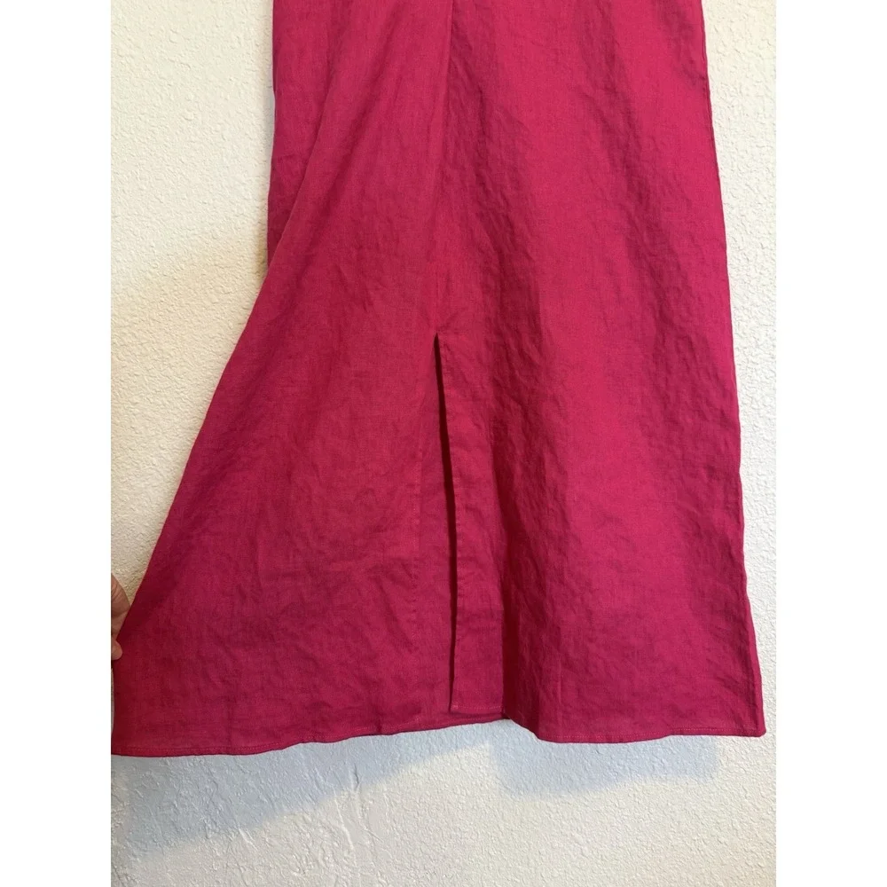 Mango MNG 100% Linen Dress MIDI Fuchsia Pink Sz Small Coastal Shift Casual